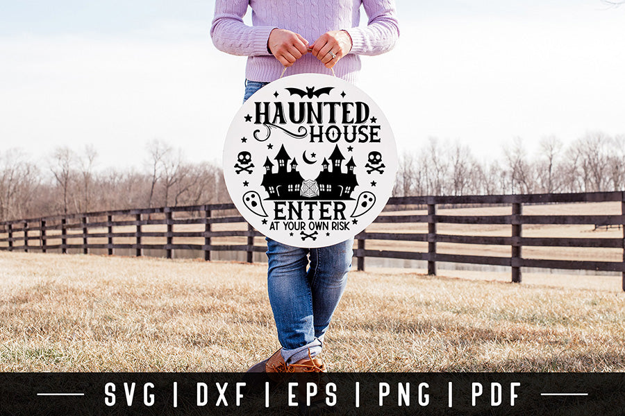 Halloween Round Sign SVG | Haunted House SVG