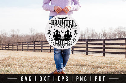 Halloween Round Sign SVG | Haunted House SVG