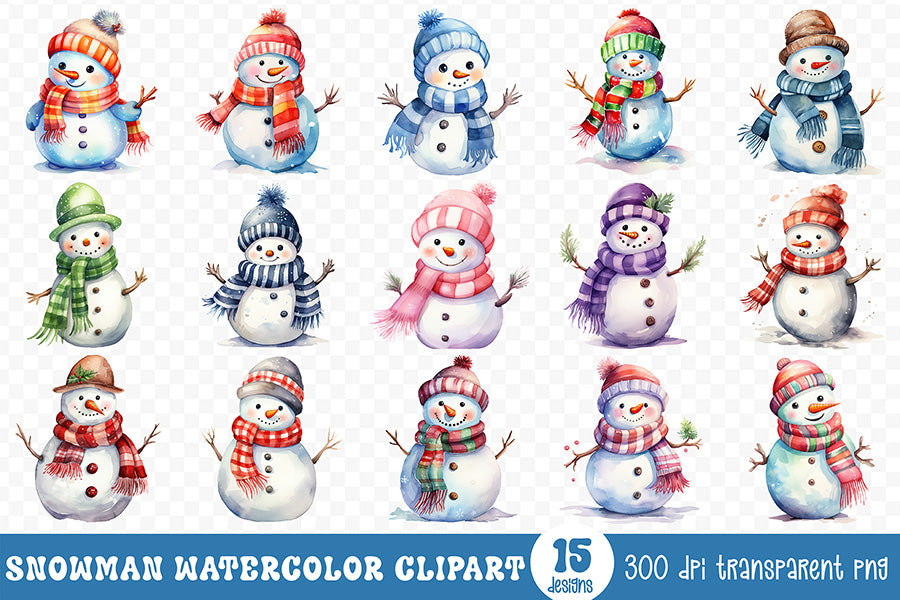 Snowman Watercolor Sublimation Clipart