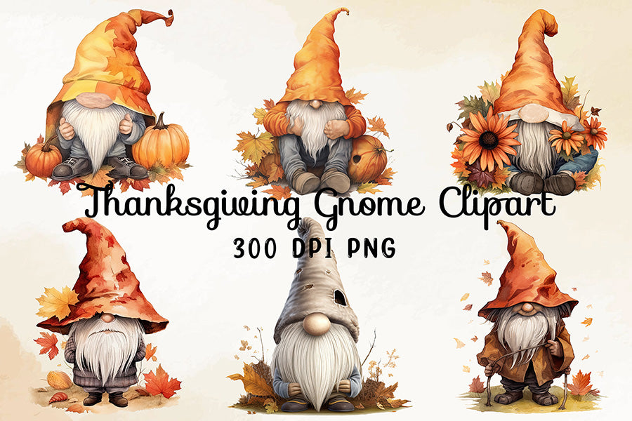 Thanksgiving Gnome Sublimation Clipart Bundle