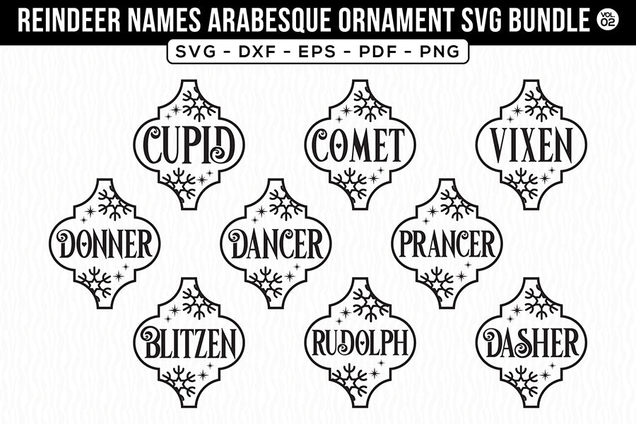 Reindeer Names Arabesque Ornament SVG Bundle V.2