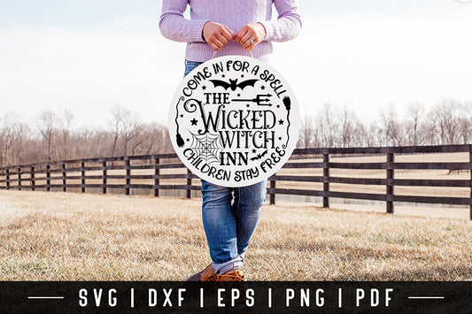 Halloween Round Sign SVG, Wicked Witch Inn Cut File