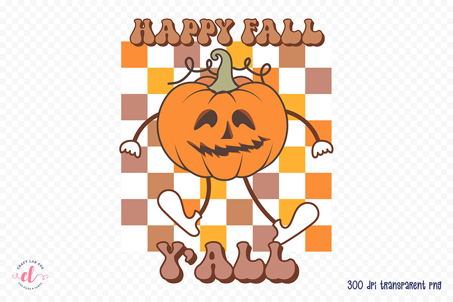 Retro Fall Sublimation Design, Happy Fall Y'all