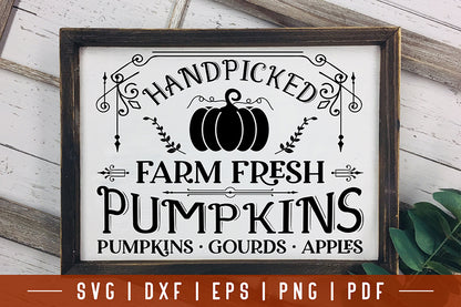 Vintage Fall Sign SVG, Handpicked Farm Fresh Pumpkins