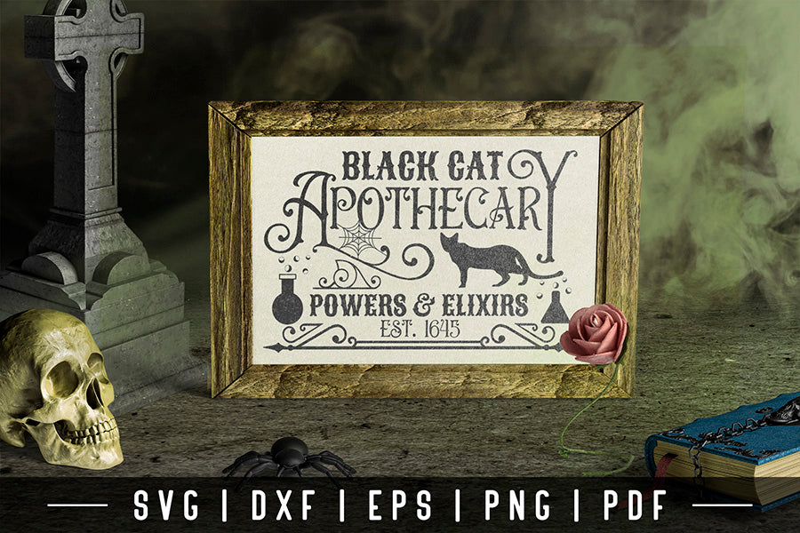 Black Cat Apothecary | Vintage Halloween Sign SVG