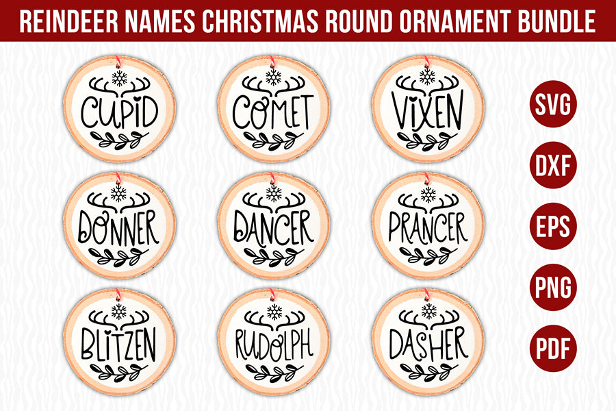Reindeer Names Christmas Round Ornament Bundle