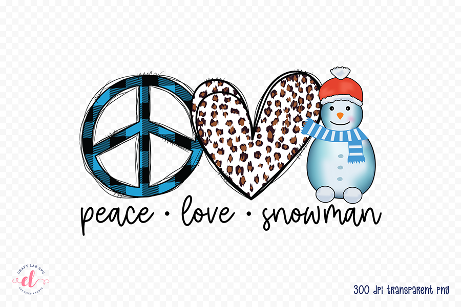 Peace Love Snowman PNG Christmas Sublimation