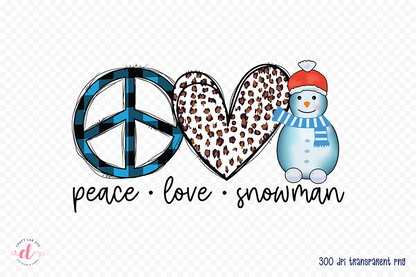 Peace Love Snowman PNG Christmas Sublimation