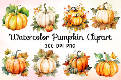 Watercolor Pumpkin Sublimation Clipart Bundle