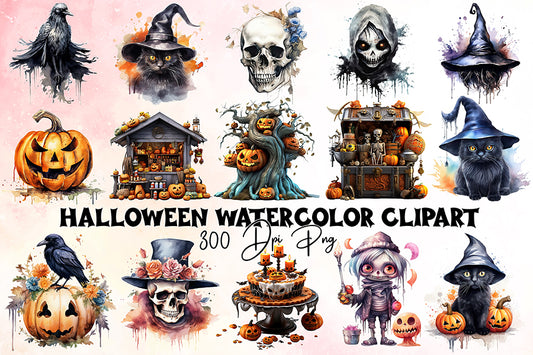 Halloween Watercolor Sublimation Clipart Bundle