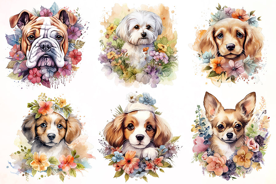 Floral Dog Watercolor Sublimation Bundle