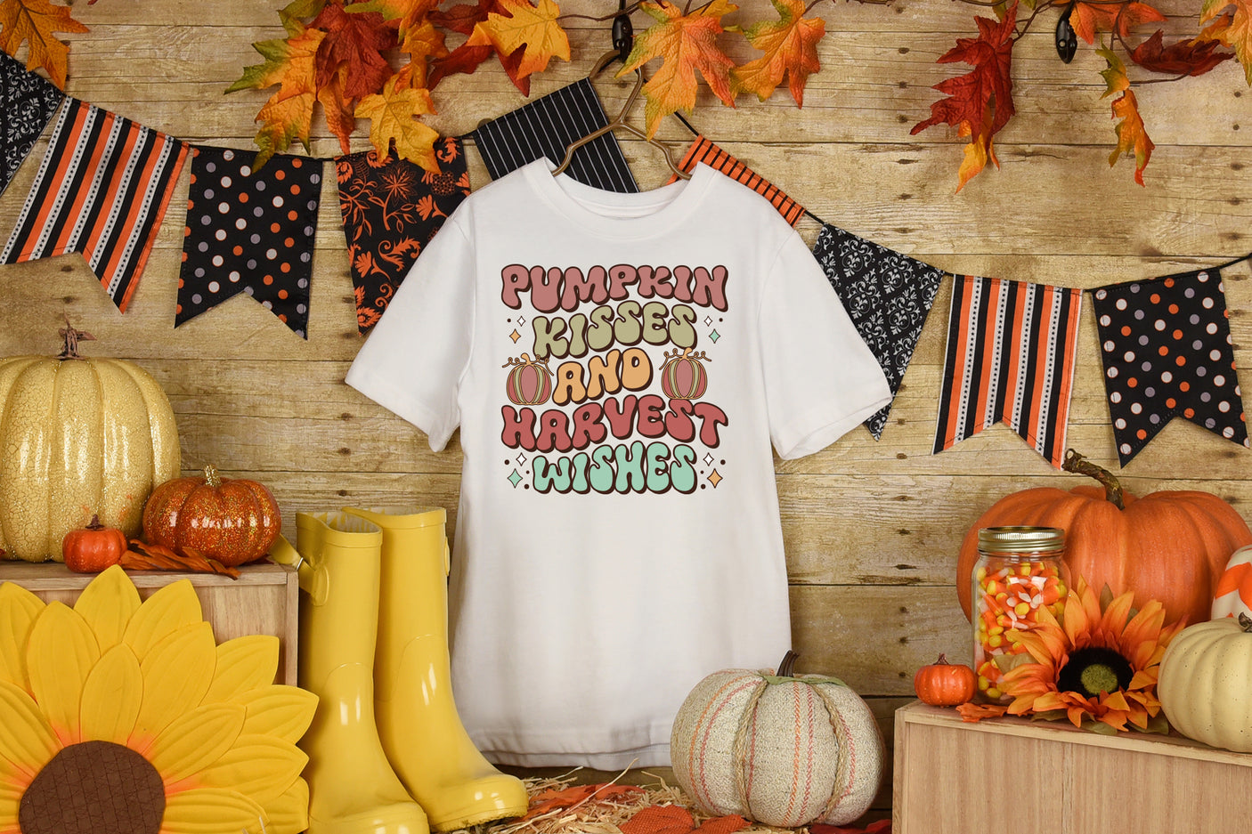 Pumpkin Kisses and Harvest Wishes PNG Retro Sublimation