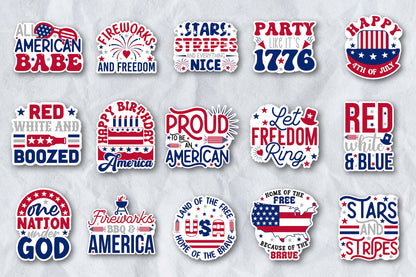 4th of July Printable Stickers Bundle PNG