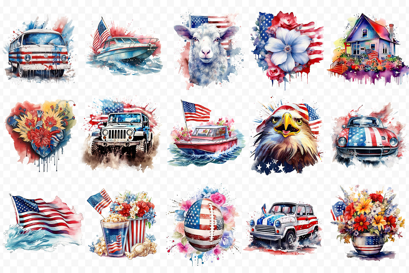4th of July Sublimation Clipart Bundle PNG
