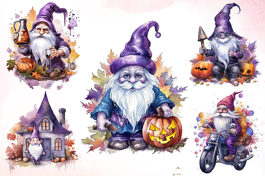 Fairy Halloween Gnome Watercolor Bundle