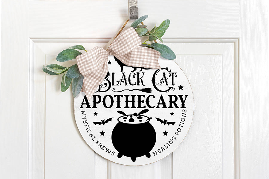 Halloween Round Sign SVG, Black Cat Apothecary SVG