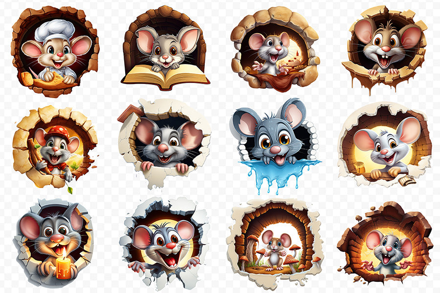 Funny Mouse Sublimation Clipart Bundle