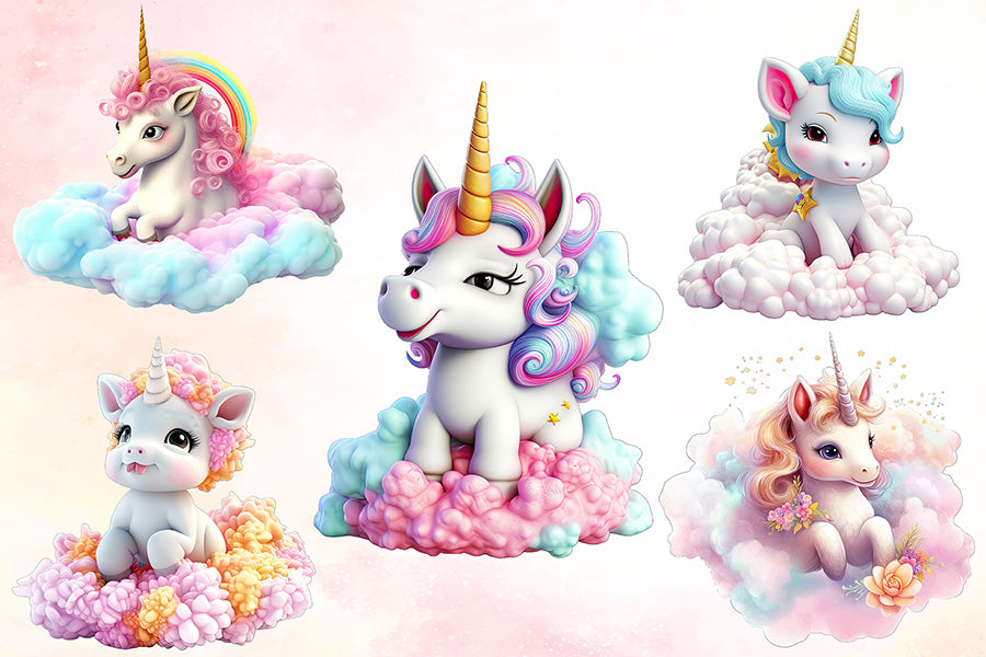 Cute Baby Unicorn Sublimation Clipart Bundle