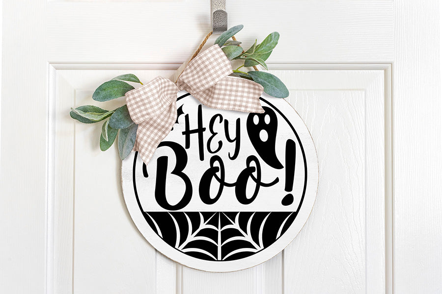 Hey Boo Cut File, Halloween Round Sign SVG