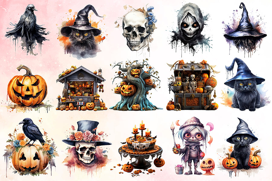 Halloween Watercolor Sublimation Clipart Bundle