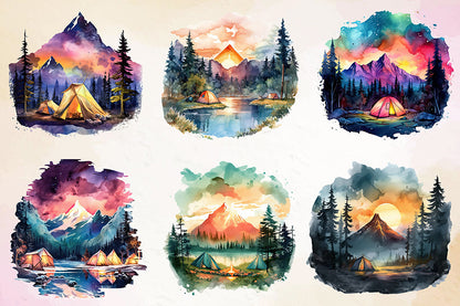 Watercolor Camping Sublimation Clipart Bundle