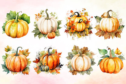 Watercolor Pumpkin Sublimation Clipart Bundle