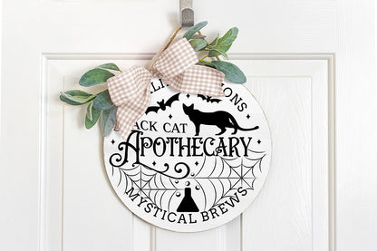 Black Cat Apothecary SVG | Halloween Round Sign SVG