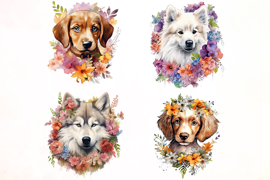 Floral Dog Watercolor Sublimation Bundle