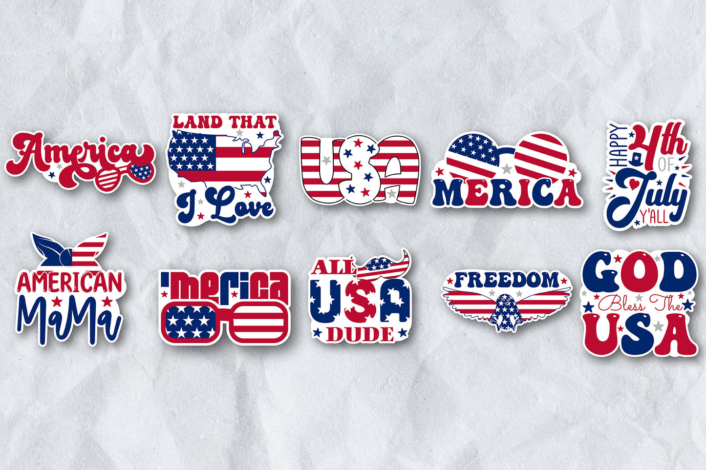 4th of July Printable Stickers Bundle PNG