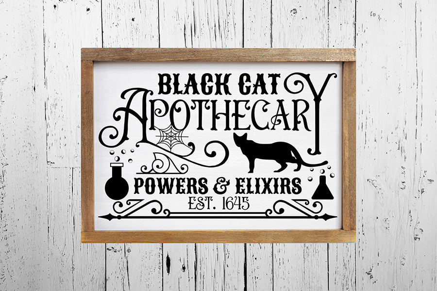 Black Cat Apothecary | Vintage Halloween Sign SVG