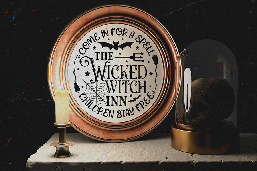Halloween Round Sign SVG, Wicked Witch Inn Cut File