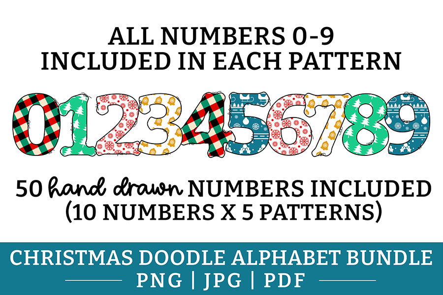 Christmas Doodle Alphabet PNG Bundle