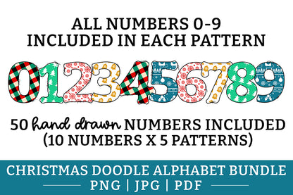 Christmas Doodle Alphabet PNG Bundle