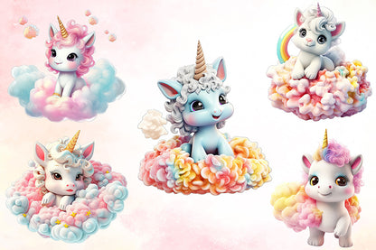 Cute Baby Unicorn Sublimation Clipart Bundle