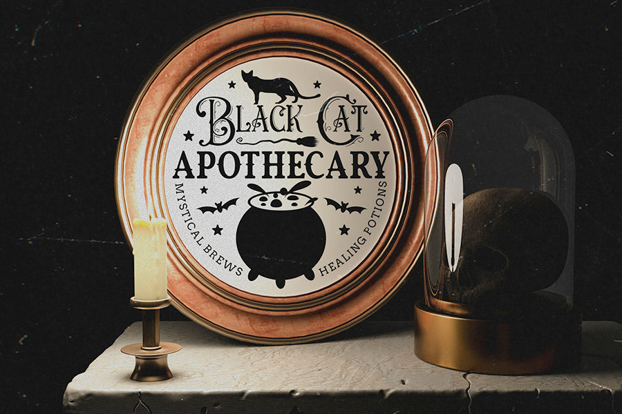 Halloween Round Sign SVG, Black Cat Apothecary SVG