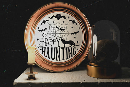 Halloween Round Sign SVG - Happy Hunting Cut File