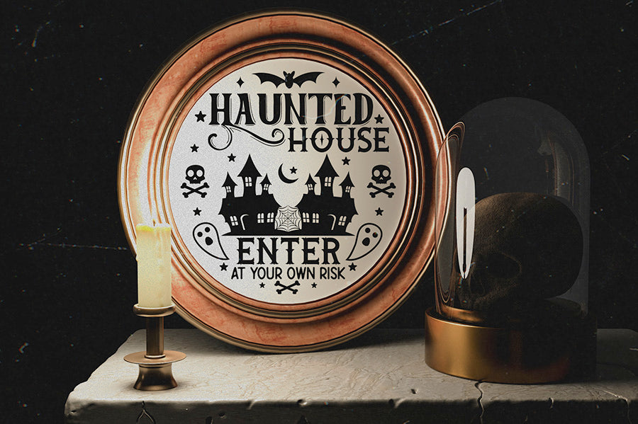 Halloween Round Sign SVG | Haunted House SVG