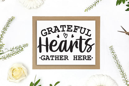 Grateful Hearts Gather Here, Thanksgiving Sign SVG