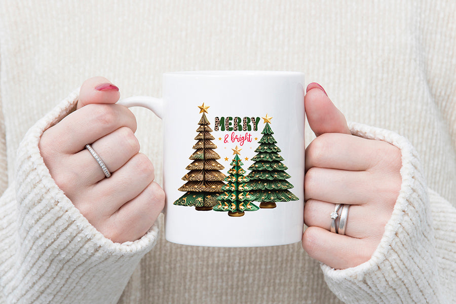 Merry & Bright, Christmas PNG Sublimation