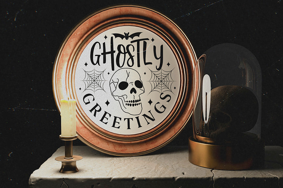 Ghostly Greetings SVG - Halloween Round Sign SVG
