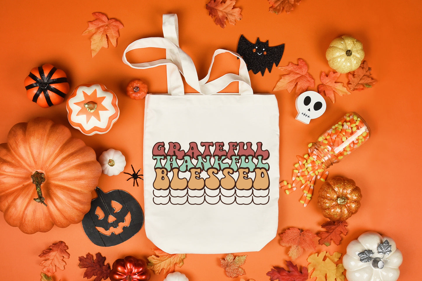 Grateful Thankful Blessed - Retro Thanksgiving PNG