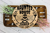 Halloween Round Sign SVG, Haunted House SVG