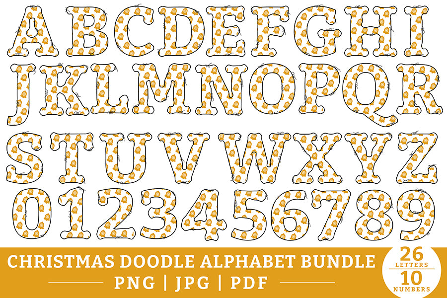 Christmas Doodle Alphabet PNG Bundle