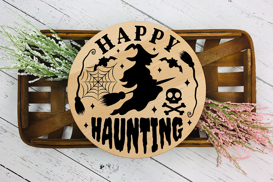 Happy Haunting SVG, Halloween Round Sign SVG