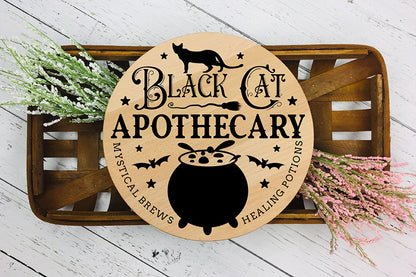 Halloween Round Sign SVG, Black Cat Apothecary SVG