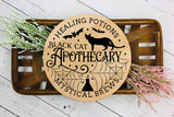 Black Cat Apothecary SVG | Halloween Round Sign SVG