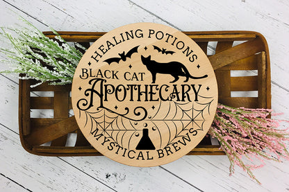 Black Cat Apothecary SVG | Halloween Round Sign SVG