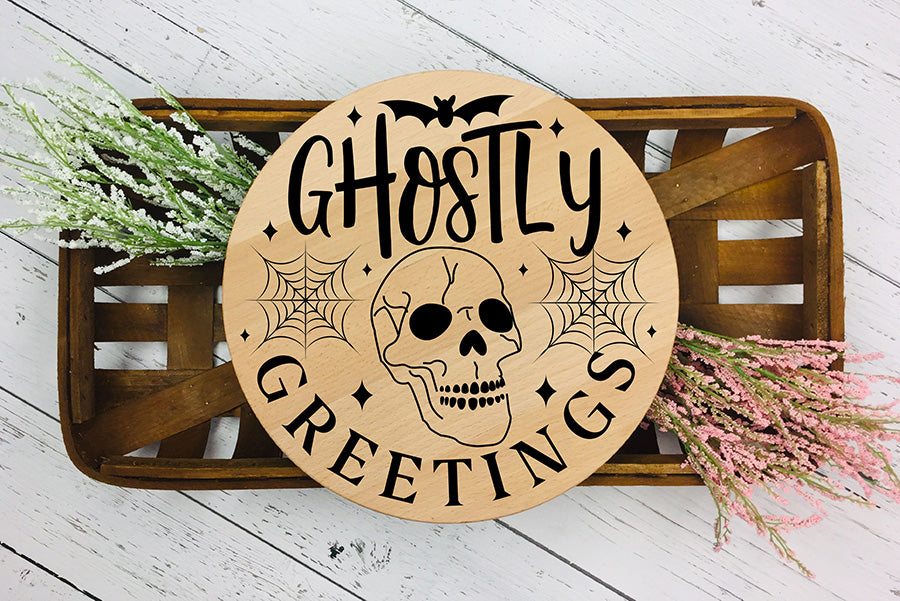 Ghostly Greetings SVG - Halloween Round Sign SVG