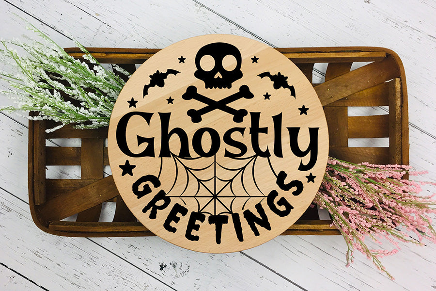 Halloween Round Sign SVG | Ghostly Greetings SVG