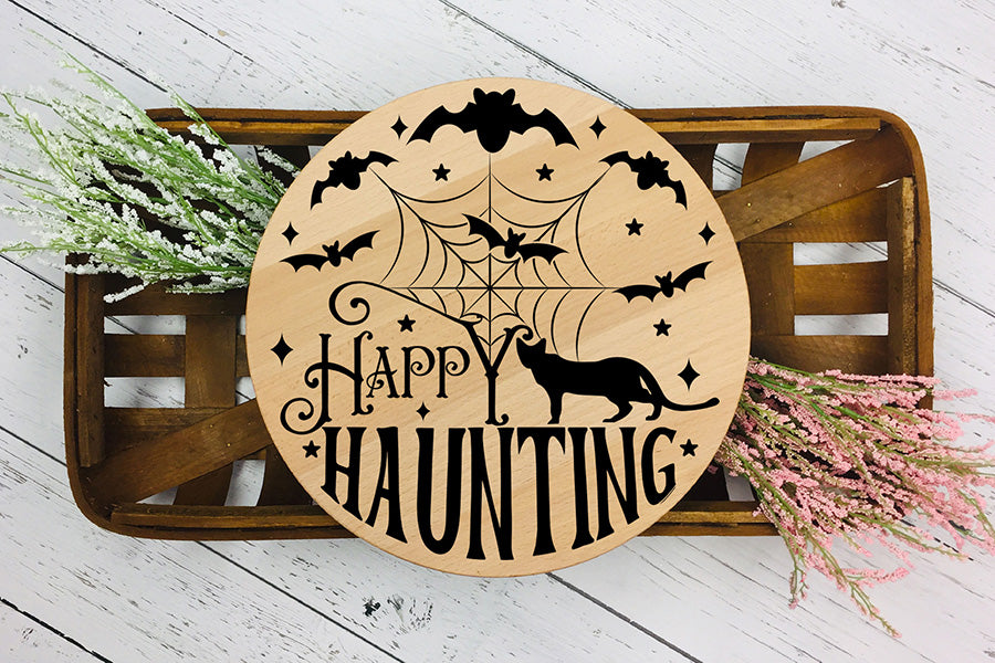 Halloween Round Sign SVG - Happy Hunting Cut File